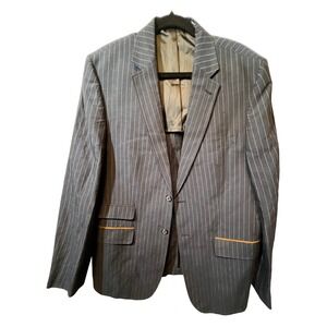 Alex Cannon Mens Pinstripe Wool Linen Blazer Jacket‎ Elbow Patches Size L/G